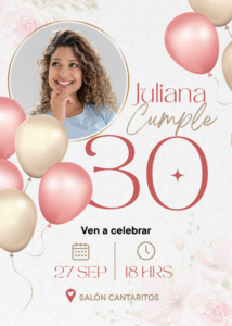 Convite de aniversário elegante rosa e bege