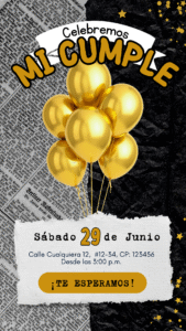Historia de Instagram Invitación Cumpleaños Happy Birthday Dorado