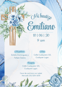 Invitacion Vertical Bautizo Niño Elegante Acuarela Azul