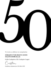 Invitación Vertical Cumpleaños de 50 Moderno Blanco y Negro