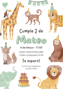 Invitación Virtual Cumpleaños Niño o Niña Animales de la Selva