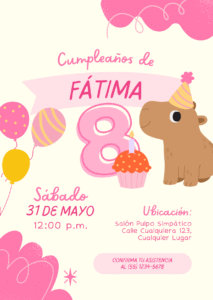 Invitación Virtual Cumpleaños de Niña Infantil Rosa