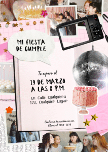Invitación Virtual Fiesta de Cumpleaños Scrapbook Collage Rosa