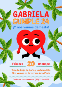 Invitacion cumpleaños playa juvenil azul