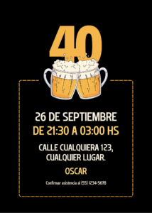 Invitación de Cumpleaños 40 Cerveza Moderno Negro