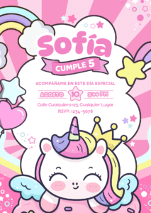 Invitación de Cumpleaños Unicornio Creativa Rosa