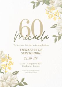 Invitación de Cumpleaños de Mujer 60 con Flores Delicado Blanco