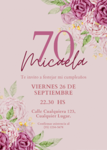 Invitación de Cumpleaños de Mujer 70 con Flores Delicado Rosado (1)