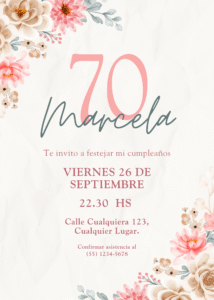 Invitación de Cumpleaños de Mujer 70 con Flores Delicado Rosado