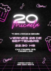 Invitación de Cumpleaños de Mujer Cerveza Neón Rosado