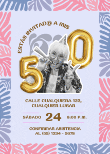 Invitación de cumpleaños 50 moderna azul claro