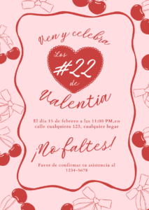 Invitacion virtual fiesta de cumpleaños ilustrada cerezas rosada