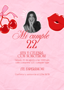 Invitacion virtual fiesta de cumpleaños juvenil rosado