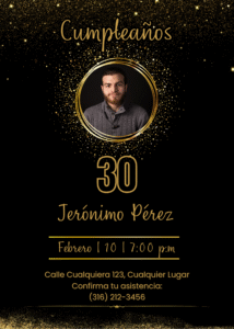Tarjeta de Invitación Cumpleaños Hombre Elegante Dorado Negro