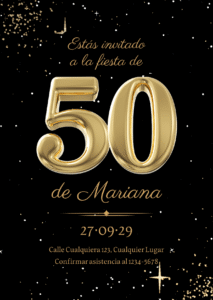 Video de Invitación virtual Cumpleaños de 50 Elegante Negro y Dorado